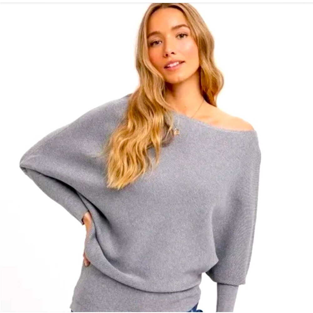 Asymmetrical Open Shoulder Dolman Pullover